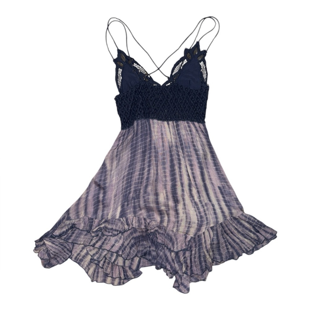 Free people one purple lace tie dye halter dress women’s size XS - Picture 2 of 9